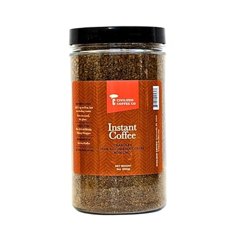 Civilized Coffee Instant Coffee Granules, Colombian Medium Roast Gourmet Coffee Non-GMO Jar (9 oz) 528291043
