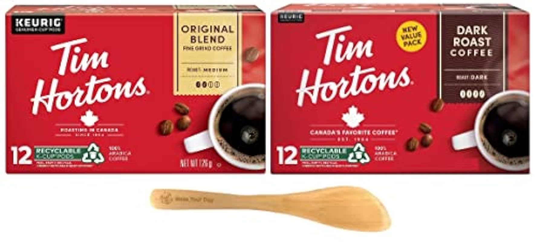 Tim Hortons Coffee K-Cups, Original Blend and Dark Roast, One 12ct Box of Each (24 K-Cups Total) - with MYD Drink Stirrer 549805322