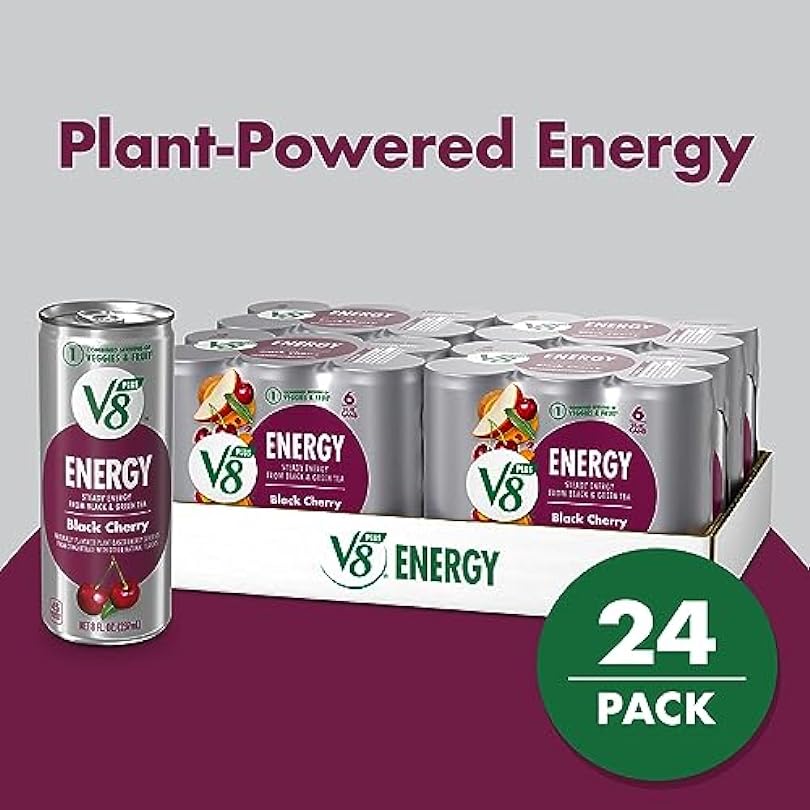V8 +ENERGY Black Cherry Energy Drink, Made with Real Vegetable and Fruit Juices, 8 FL OZ Can (4 Packs of 6 Cans) 559439267