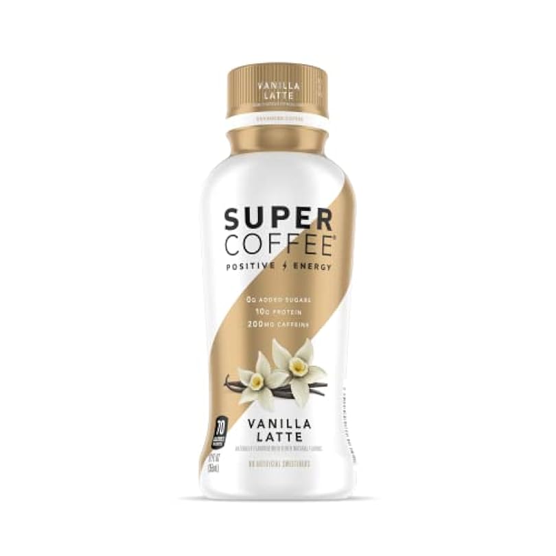 Super Coffee Ready To Drink Iced Vanilla Latte 12 Ounce Bottles Pack of - Low Net Carbs No Added Sugar Keto Friendly 10g Protein Calorie Smart 561123600
