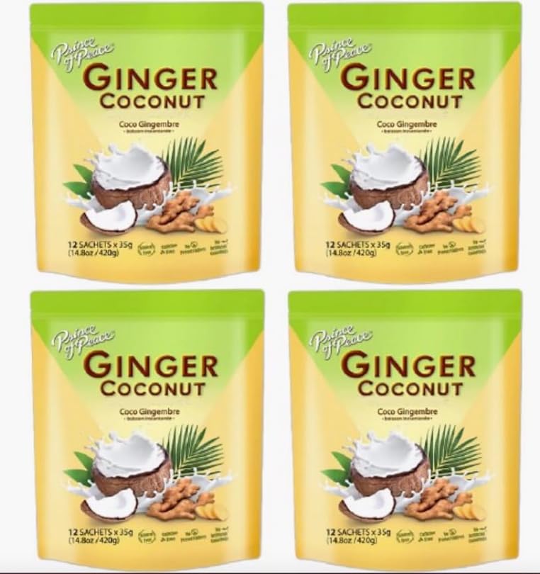 Gingér Coconut Instant Beverage 12 Sachets – Hot or Cold Rich and Creamy Easy to Brew Caffeine Gluten Free Real Fresh Pack of 4 565685203