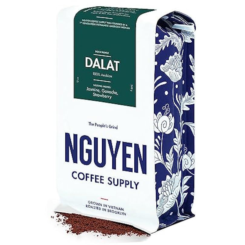 Dalat Arabica: Dark Roast Ground Beans Vietnamese Grown and Direct Trade Organic Single Origin Premium Low Acid with High Caffeine Content Roasted in Brooklyn [12 oz Bag] 58520743