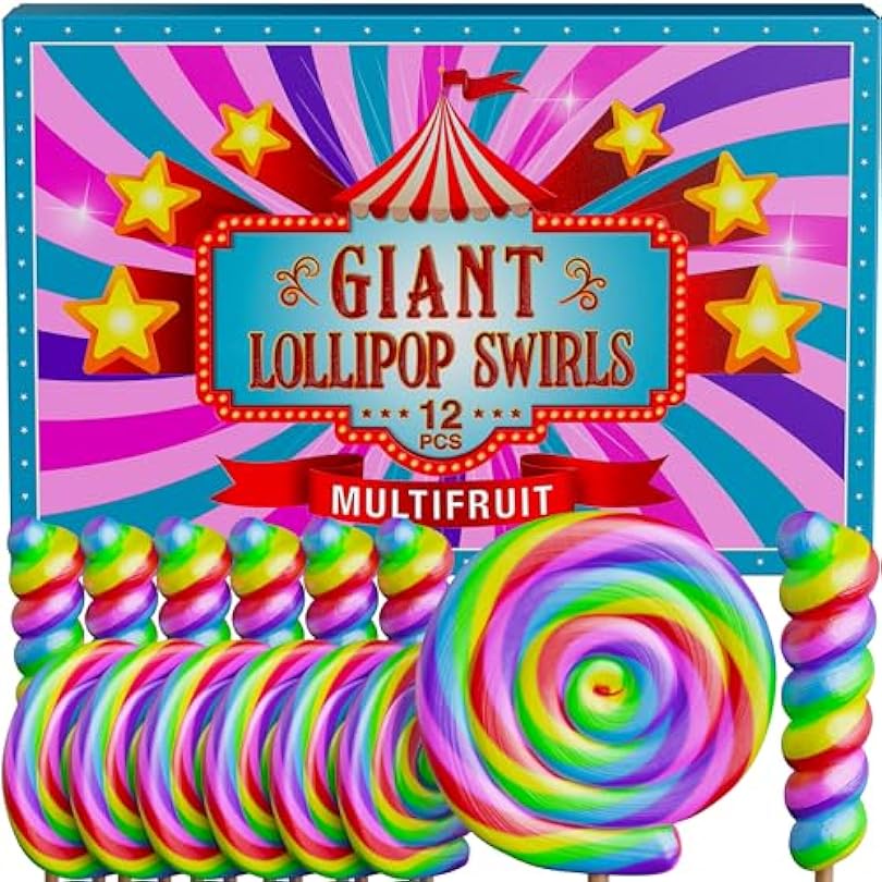 Large Rainbow Lollipops Swirl & Round 12pk- Individually Wrapped For Carnival Party Favors - Giant Jumbo Big 605589475