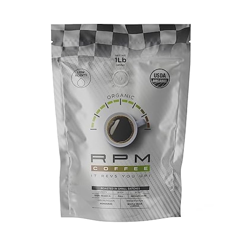 1LB RPM Organic Premium Coffee, Medium-Dark Roast, 100% Arabica Beans, Low Acidity, Robust Flavor, Ethically Sourced, Non-GMO 644254075