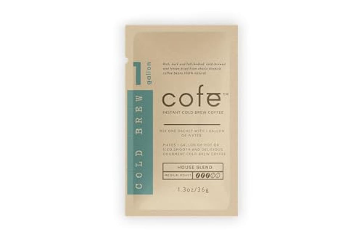 COFE Instant Cold Brew Coffee Sachet 128 oz - Medium Roast, 100% Natural Arabica - Strong Caffeine, Low Acid - 1 Gallon Sachets for Iced or Hot Brew Coffee Delight 645699973