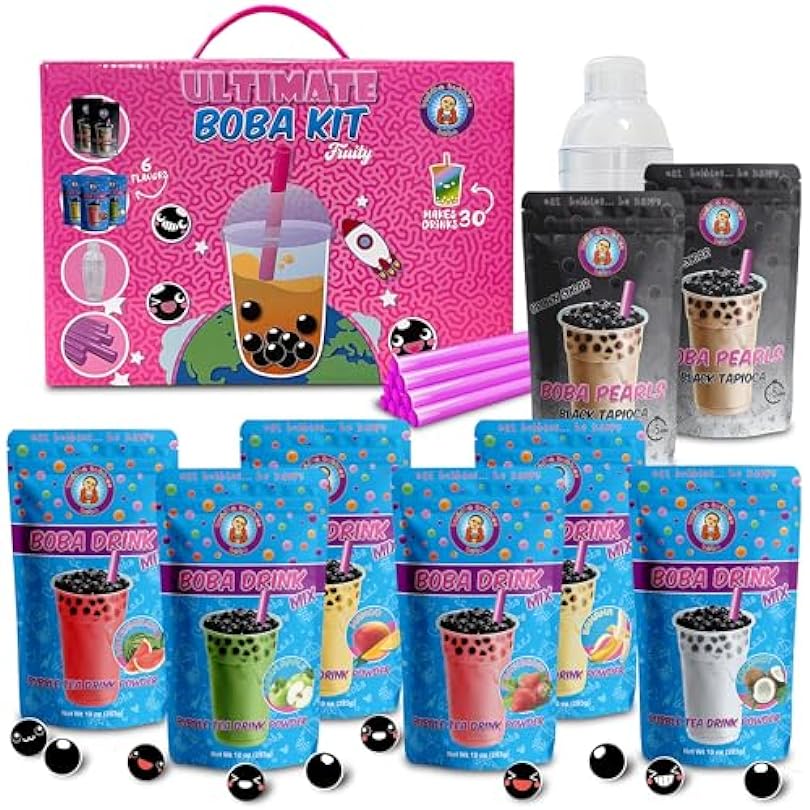 The Original Ultimate D.I.Y. Boba/Bubble Tea Kit Gift Box 6 Flavors, Boba Pearls, Straws and Shaker (FRUITY) 659364835