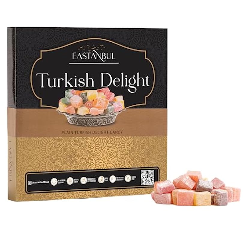 Eastanbul Turkish Delight Candy 8.8oz 4 Flavors Pomegranate Orange Tart Cherry & Lemon Delights Assorted Foreign of Lokum Plain International Box Valentine's Day Gift 663713110