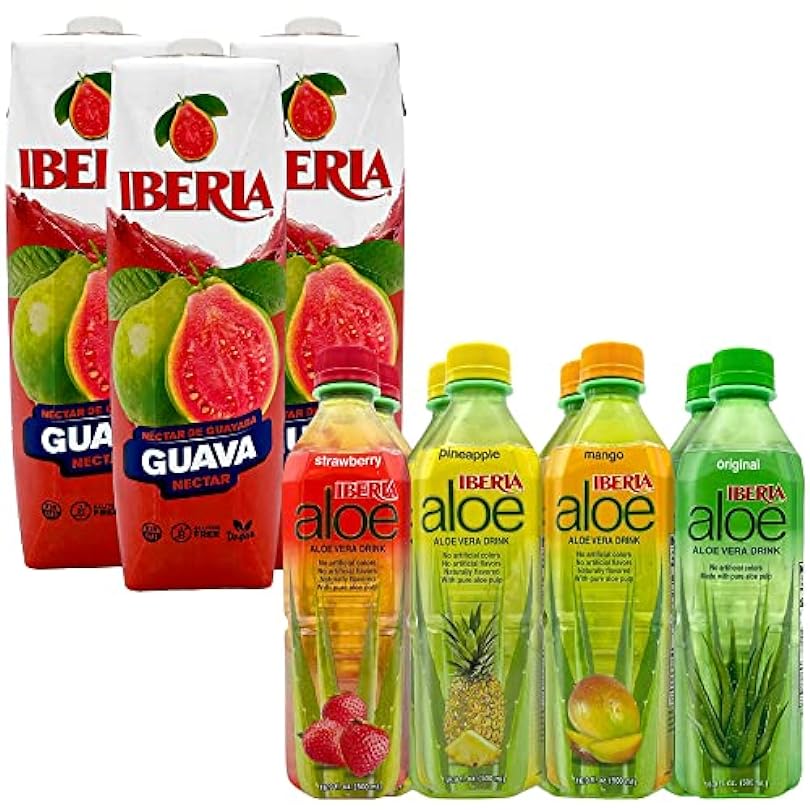 Iberia Aloe Vera Drink with Pure Aloe Pulp, Variety, (Pack of 8) + Iberia Pineapple Nectar, 33.8 Fl Oz, Pack of 3 667191709