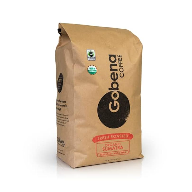 5lb Fair Trade Organic Certified Sumatra Whole Bean Coffee Dark Roast, 100% Arabica Specialty Coffee, 80 ounces, 5 pounds, Bulk Coffee 672813494