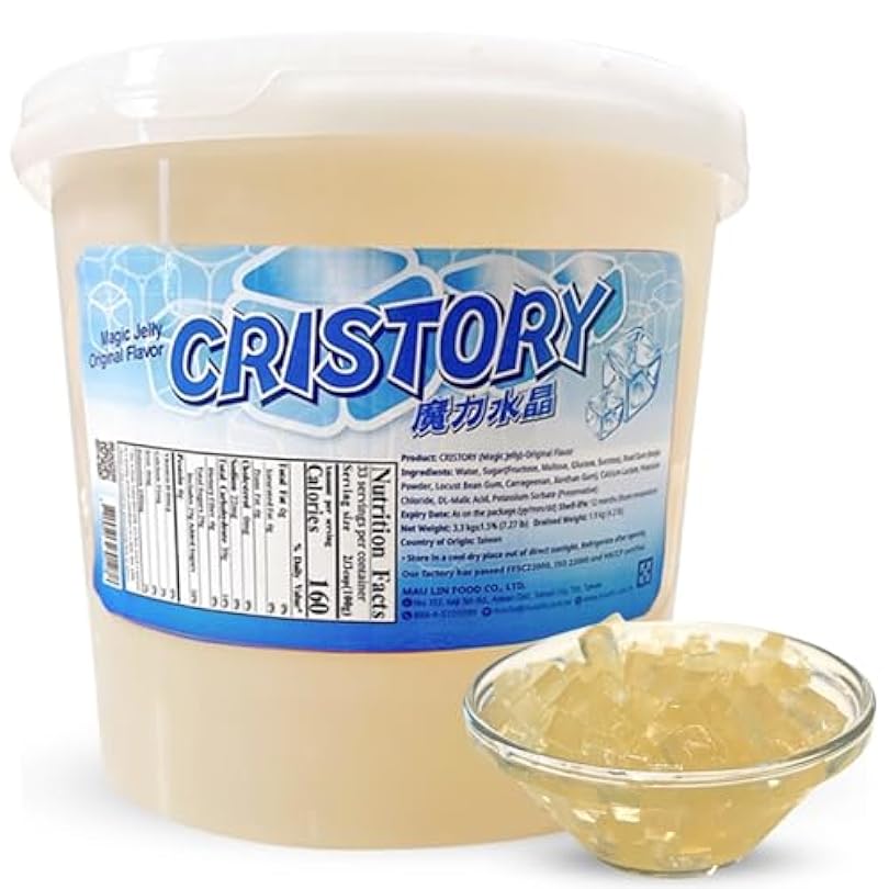 CRISTORY Original Flavor Jelly Boba Jar 7.27 lbs Made with Konjac Powder Pre-Sweetened and Ready To Serve Gluten-Free & Fat-Free Bubble Tea Toppings for Beverages Desserts 697943625