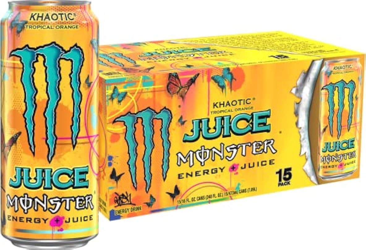 Monster Energy Juice Monster Khaotic Tropical Orange, Energy + Juice, Energy Drink, 16 Ounce (Pack of 15) 698457932