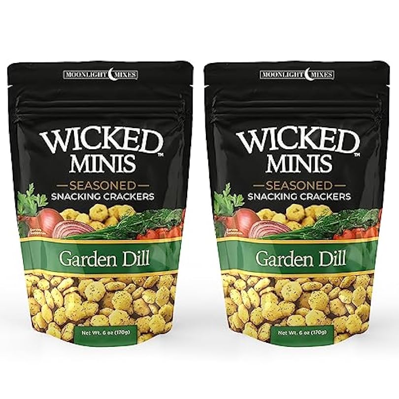 Wicked Minis Soup & Oyster Crackers - Saltine Salted Flavored Mini Puffed Savory Snacking Mix Seasoned Croutons Salad Toppers for Chili 6oz  Garden Dill Pack of 2 705523161