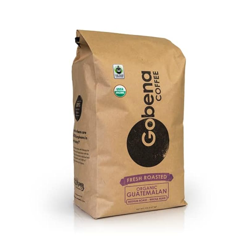 5lb Fair Trade Organic Certified Guatemalan Whole Bean Medium Roast Coffee, 100% Arabica Specialty Coffee, 80 ounces, 5 pounds, Bulk Coffee 714131686
