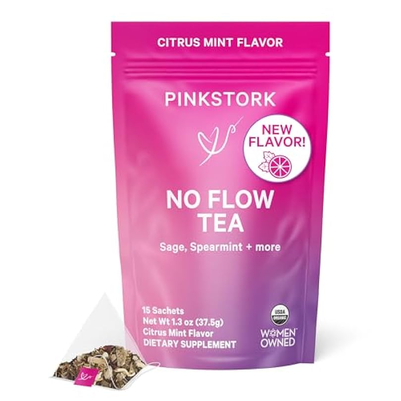 Pink Stork No Flow Tea Organic Citrus Mint Sage to Help Reduce Breast Milk Production Stop Breastfeeding and Wean Lactation Naturally Postpartum Essentials - 30 Cups 734942234