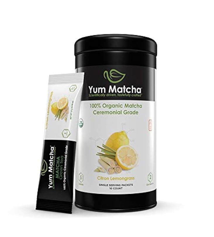 Yum Matcha Tea Citron Lemongrass Flavor Single Serving Matcha Packets (10 Pack Tin) 75603439