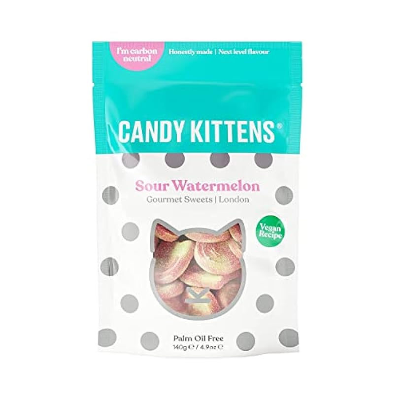 Candy Kittens Sour Watermelon Plant-Based - Palm Oil Free No Artificial Colors or Sweeteners Natural Fruit Flavour Gummy Chewy Gourmet Sweets 4.4 Ounce Pack of 1 760231688