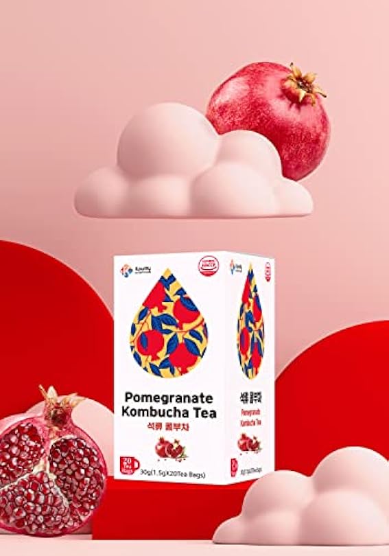Kpurity Sweet Yuja and Pomegranate Kombucha Tea 40 Tea Bags Probiotics Prebiotics Support Gut Health Immune System Antioxidant Sparkling Fermented Powder Mix Beverage 762264019