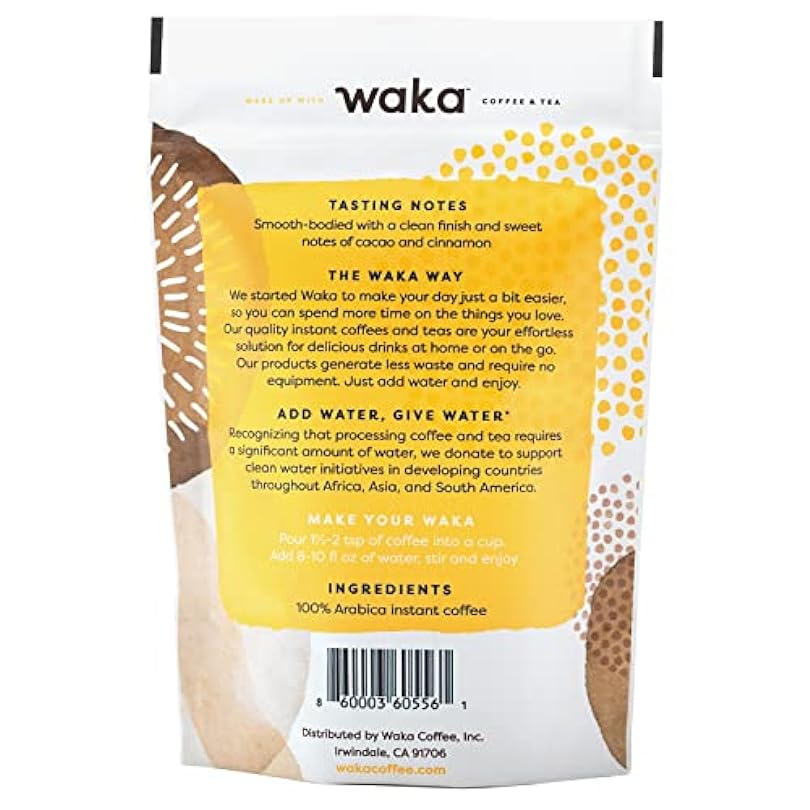 Waka Premium Instant Coffee Medium-Strong Roast, 35 Servings in a Resealable Bag, 100% Arabica Beans, Freeze Dried Granules, For Hot or Iced Coffee 767008708
