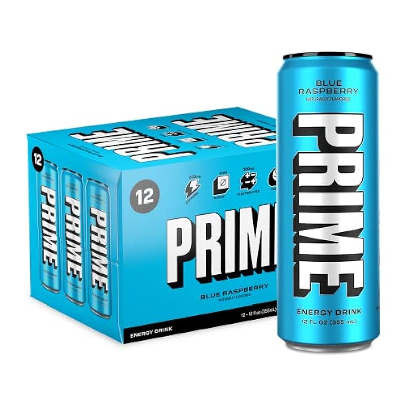 PRIME Energy BLUE RASPBERRY Zero Sugar Drink Preworkout 200mg Caffeine with 300mg of Electrolytes and Coconut Water for Hydration Vegan Gluten Free 12 Fluid Ounce Pack 769722927