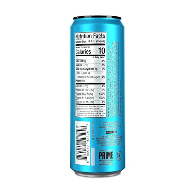 PRIME Energy BLUE RASPBERRY Zero Sugar Drink Preworkout 200mg Caffeine with 300mg of Electrolytes and Coconut Water for Hydration Vegan Gluten Free 12 Fluid Ounce Pack 769722927