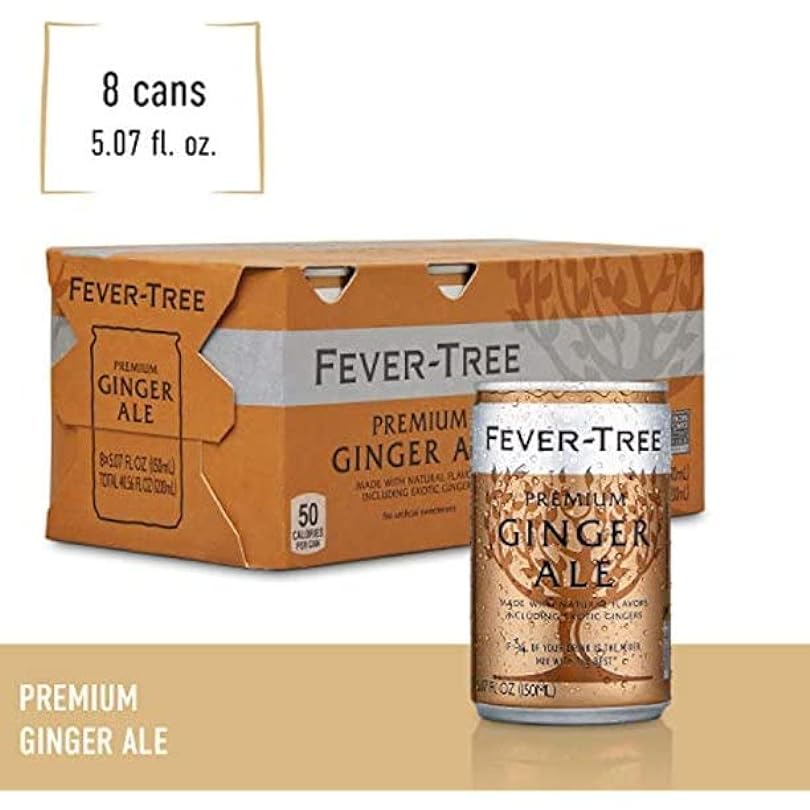 Fever Tree Ginger Ale - Premium Quality Mixer Refreshing Beverage for Cocktails & Mocktails. Naturally Sourced Ingredients No Artificial Sweeteners or Colors 150 ML Cans Pack of 24 778725420