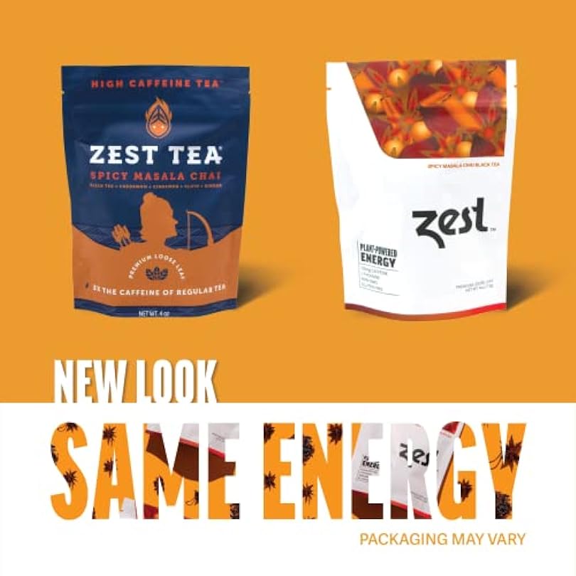 Zest 150mg High Caffeine Energy Loose Leaf Blend - Spicy Masala Chai Black Tea 4 Oz All Natural Strong Flavored Healthy Coffee Alternative Highly Caffeinated Substitute Perfect for Keto Diet 811460530