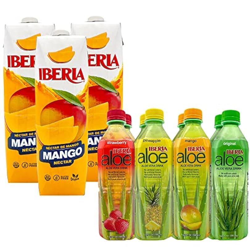 Iberia Aloe Vera Drink with Pure Aloe Pulp, Variety, (Pack of 8) + Iberia Guava Nectar, 33.8 fl. oz. (Pack of 3) 823566750