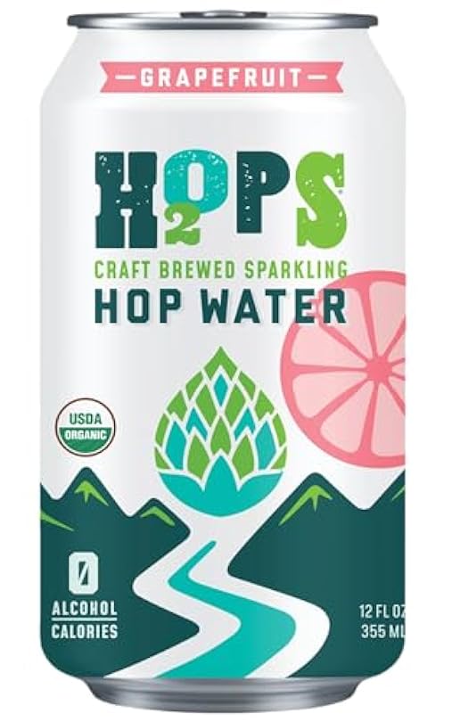 H2OPS Sparkling Hop Water - Grapefruit 24 Pack Zero Calorie NA Beer Craft Brewed Premium Organic Hops Lightly Carbonated Tea Gluten Free Unsweetened Non Alcoholic Drinks 826571911