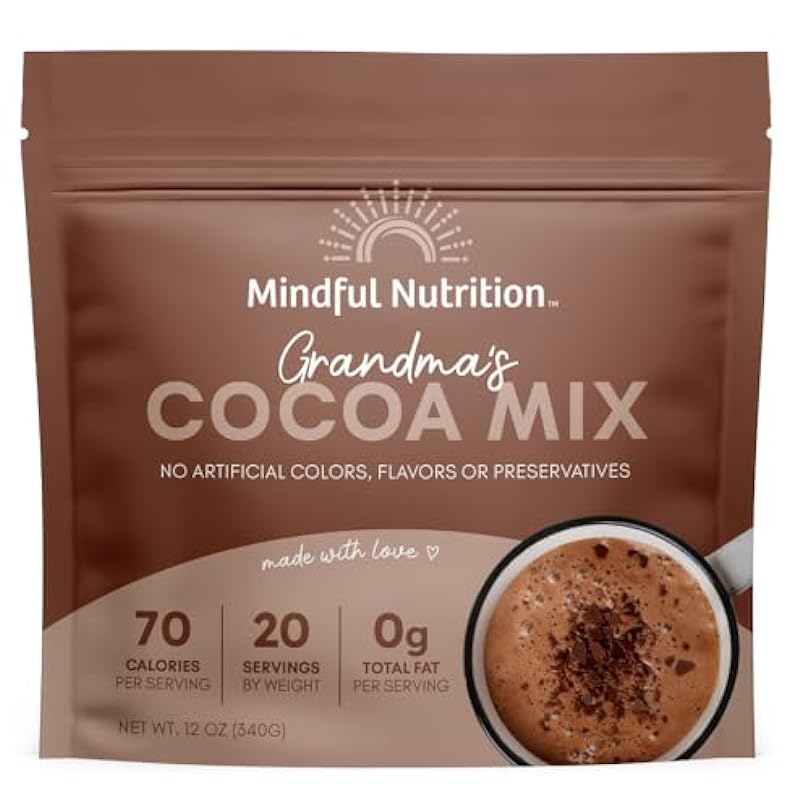 Mindful Nutrition Grandmas Organic Hot Chocolate Mix I Dairy Free Cocoa Plant Based Milk Powder Dark Beverages Coffee Creamer Substitute Fat - 12oz 844495193