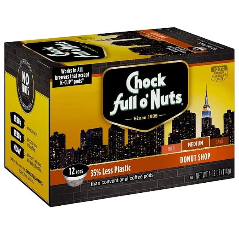 Chock Full O’Nuts Donut Shop Medium Roast, Eco-Friendly Single Serve Cups (12 Count (Pack of 5)) 879187421
