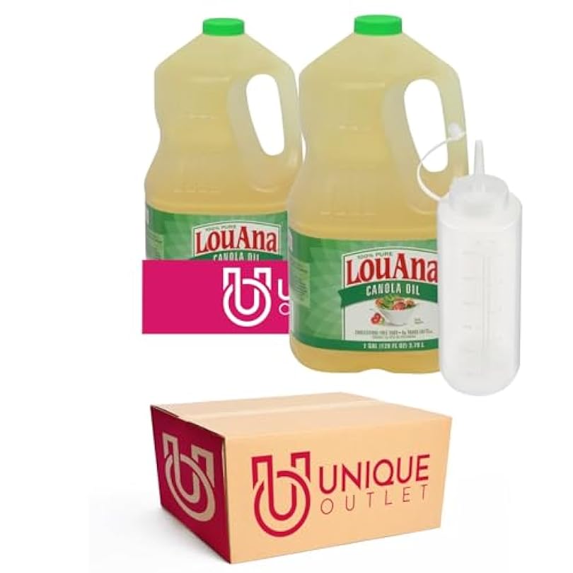 LouAna 2-Pack of 1 Gallon of Pure Canola Oil + Condiment Squeeze Plastic Bottle 10-Ounce by Unique Outlet 888874243