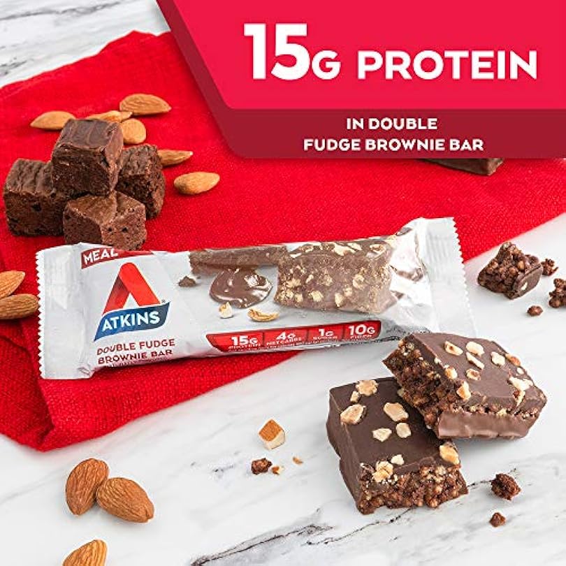 Atkins Double Fudge Brownie Protein Meal Bar, High Fiber, 15g Protein, 1g Sugar, 4g Net Carb, Meal Replacement, Keto Friendly 890043594