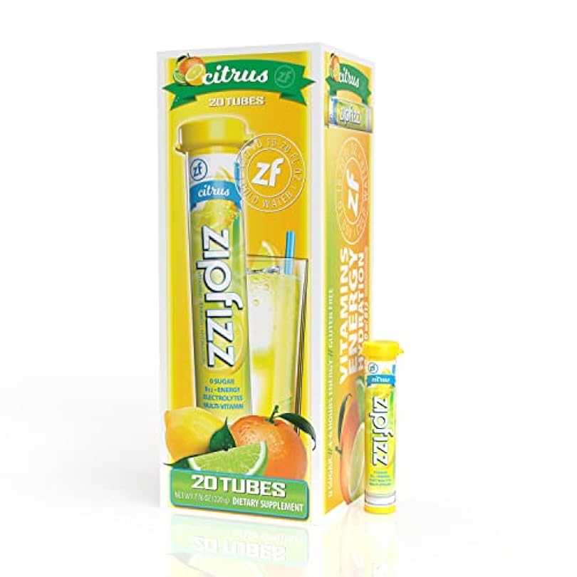 Zipfizz Energy Drink Mix, Electrolyte Hydration Powder with B12 and Multi Vitamin, Citrus (20 Pack) 890316373