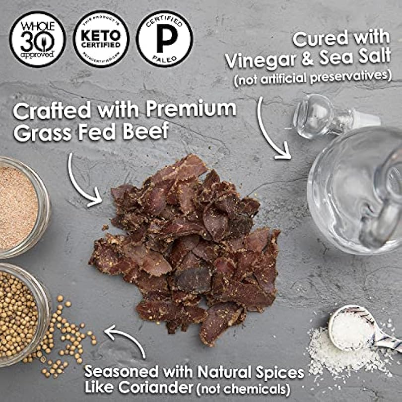 Ayoba Biltong - Grass Fed Keto and Paleo Certified Air-Dried Beef Snack Better Than Jerky Tender Steak Cuts Whole 30 Approved No Sugar Gluten Free Nitrates 2 Ounce 934001357