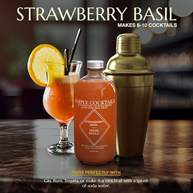 Simply Cocktails Strawberry Basil Cocktail Mixer. Perfect for Craft and Mocktails. Made with Premium Real Fruit Purees Fresh Citrus. Low Sugar. Alcohol Free. 16oz Pack of 1 938506221