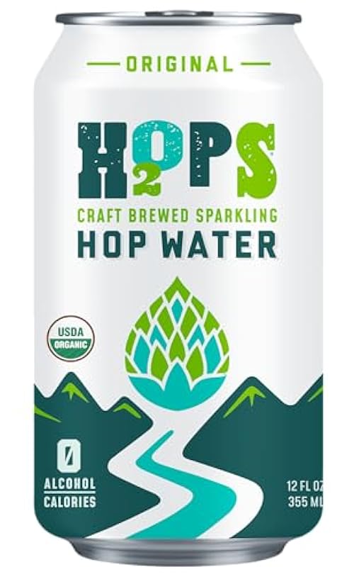 H2OPS Sparkling Hop Water - Original 24 Pack Zero Calorie NA Beer Craft Brewed Premium Organic Hops Lightly Carbonated Tea Gluten Free Unsweetened Non Alcoholic Drinks 945631284
