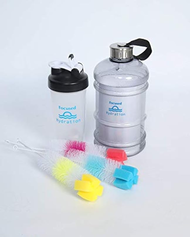 “Water Jug Bundle” Focused Hydration: Includes: 1.3 L Water 20 0z Shaker Bottle and Long Brushes x 3 Hydration JugBundle” Dishwasher Safe BPA-Free Eco Friendly-Reusable 962562526
