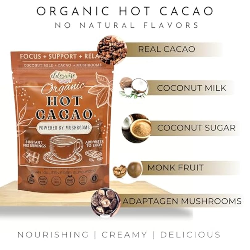 Hot Cacao | Hot Chocolate | Powered with Mushrooms | Freeze Dried Instant Beverage | No Caffeine | Coffee Alternative | Hot Coco Mix 991178673